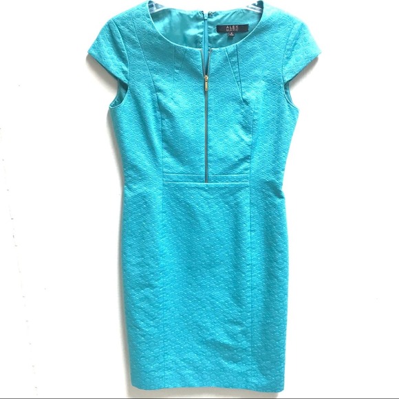 Alex Marie Womens Sheath Midi Dress Sz 4 Retro Turquoise Jacquard - Picture 1 of 7
